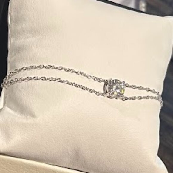 Moissanite 2 Carat Round Pendant Double Strand Bracelet 925 Sterling Silver NWT - Picture 3 of 16